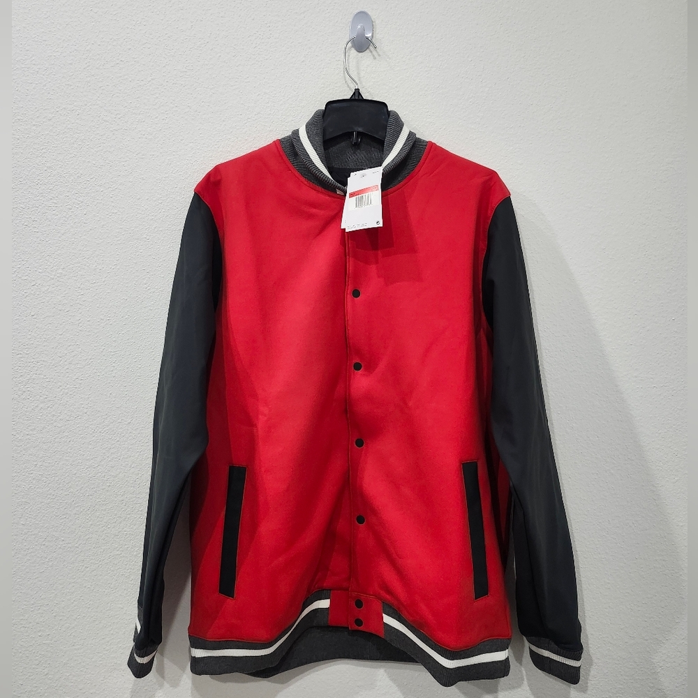 Nike Team Red Letterman Bomber Jacket Full-Snap Men’s Size Large DJ5971-657 NWT